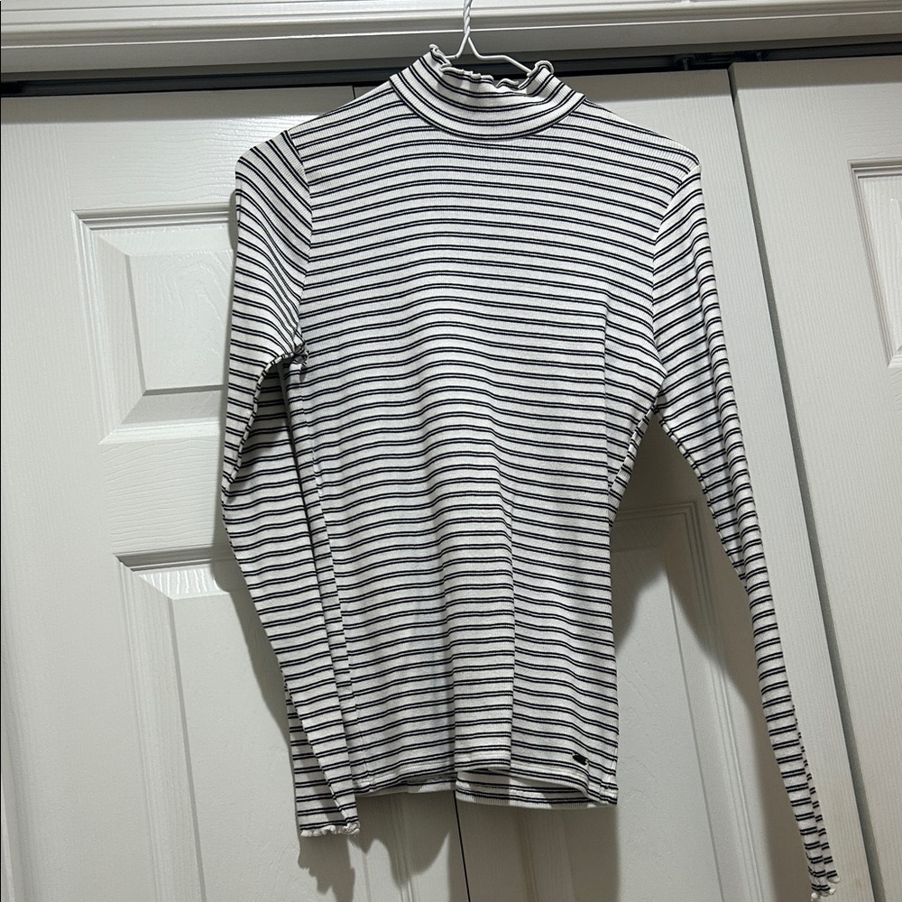 Striped Black and White Turtleneck Top